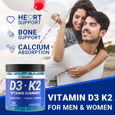 Sugar-Vitamin D3 K2 Gummies, Vitamin D3 10000Iu & Vitamin K2(Mk7) 200Mcg With Calcium, D3 K2 Vitamin Supplements For Adults - Bones Muscle Teeth Immune Support