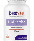 Bestvite L-Glutamine 500mg per Capsule (240 Capsules) - No Dicalcium Phosphate - No Stearates - Non GMO - Gluten - Gut Health Support