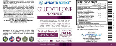 Approved ScienceGlutathione Glutathione 500 mg Phospholipid Complex Vitamin C Bioperine Top Antioxidant to Help Neutralize Free Radical Vegan Friendly 60 Capsules 1 Bottle
