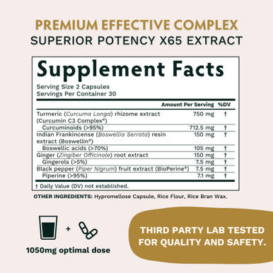 TRIBE ORGANICS Turmeric Curcumin C3 Complex with BioPerine 1050mg 60 Vegan Capsules