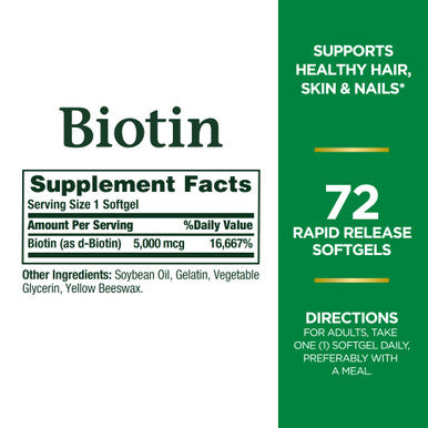 Nature's Bounty Biotin 5000 mcg, 72 Softgels
