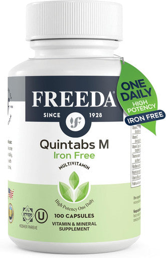 Freeda One Daily Multivitamin Without Iron - Quintabs-M Iron-- Kosher, Balanced Multivitamin Supplements For Adults, Men & Women'S Health Complete Multivitamins (100 Capsules)