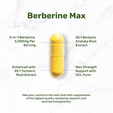 Deal Supplement Berberine Max Supplement with Turmeric 5000mg Per Serving 240 Veggie Capsules 97% Pure Berberine HCL 25:1 Berberine Root Extract Vegetarian Friendly Non-GMO