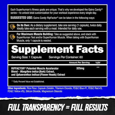 ALPHA LION Gains Candy, Supplement Pills for Muscle Growth, Size, & Strength, Nitric Oxide Booster, Muscle Builder, Use Daily to Upgrade Energy & Workout Performance, 60 Capsules (RipFACTOR )