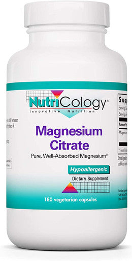 NutriCology Magnesium Citrate WellAbsorbed Bone and Stress Support 180 Vegetarian Capsules