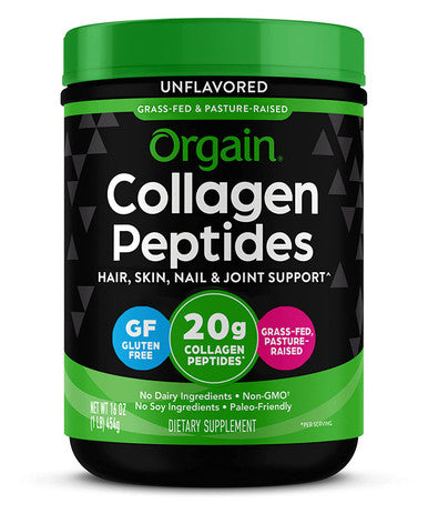 Orgain Hydrolyzed Collagen Peptides Powder 20g Grass Fed Collagen Hair Skin Nail Joint Support Supplement Paleo Keto NonGMO Type I and III 1lb Packaging May Vary