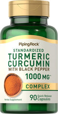 Piping Rock Turmeric Curcumin With Black Pepper 1000Mg | 90 Capsules | Turmeric Complex Supplement | Non-Gmo Gluten Free