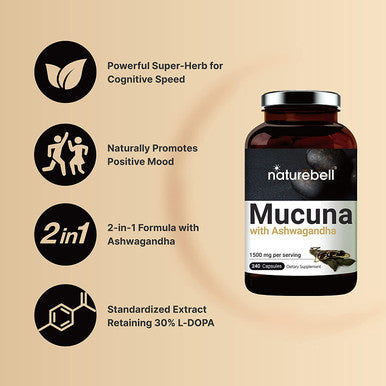 2 Pack Naturebell Mucuna Pruriens Capsules 1500Mg Per Serving Made With Mucuna And Ashwagandha 240 Capsules 2 In 1 Formula Contains Mucuna Pruriens Seeds For Mood Mind And Brain Health