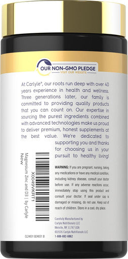 Carlyle Magnesium Zinc And Vitamin D3 90 Capsules 3-In-1 Advanced Formula Vegetarian Non-Gmo And Gluten Free