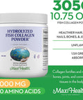Maxi Health Collagen Powder - Collagen Protein Powder - Marine Collagen Powder for Women & Men - Type I Unflavored Fish Collagen Hydrolyzed Collagen Protein - Hair Growth & Skin Supplement (10.75 oz)