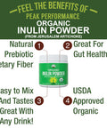 Organic Inulin Powder - Natural Prebiotic Fiber For Gut Health. Usda Organic Raw Whole Food Plant Based Vegan Prebiotics Fos