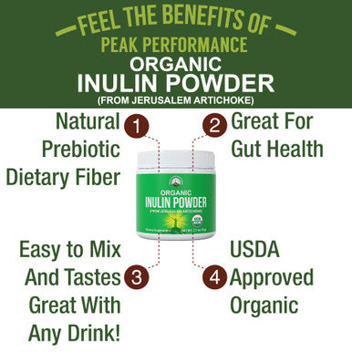 Organic Inulin Powder - Natural Prebiotic Fiber For Gut Health. Usda Organic Raw Whole Food Plant Based Vegan Prebiotics Fos