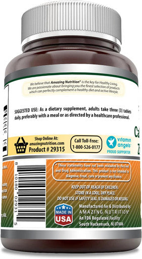 Amazing Nutrition Formulas Calcium Magnesium Zinc D3 - 300 Tablets Per Bottle Supplement (Calcium 1000mg - Magnesium 400mg - Zinc 25mg Plus Vitamin D3 600 IU - Per Serving of 3 Tablets)