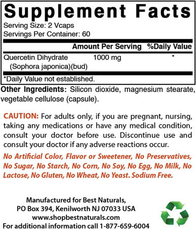 Best Naturals Quercetin 1000 mg/Serving 120 Veggie Capsules (120 Count (Pack of 3))
