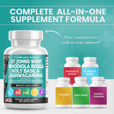 Clean Nutraceuticals St Johns Wort 10000Mg Rhodiola Rosea 20000Mg Holy Basil 3000Mg Ashwagandha 6000Mg - Mood Support For Women