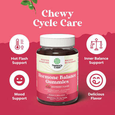 Natures Craft Hormone Balance for Women of All Ages - PMS Gummies and Cycle Support Supplements for Women with Vitamin B6 and Dong Quai Gummy Vitamin - Menopause and Mood Support Supplement PMS Support for Women