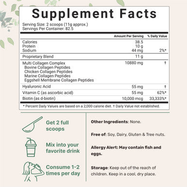 Multi Collagen Protein Powder, 2 Pounds - Type I,II,III,V,X with Biotin 10000mcg, Hyaluronic , Vitamin C - Unflavored Collagen Peptides Powder- Keto & Paleo Friendly, Easy Dissolve, Non-GMO