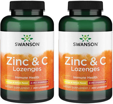 Swanson Zinc & Vitamin C Lozenges 25/100 Milligrams 200 Lozenges (2 Pack)