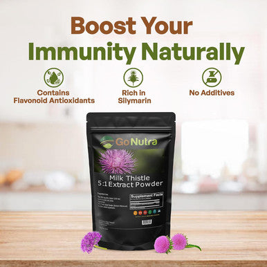 Go Nutra Milk Thistle Powder 1 Lb. Milk Thistle Extract 5:1 Strength Silymarin Silybum Marianum Herbal Supplement Non-Gmo