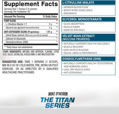 BPI Sports Pump Formula - Mike OHearn Titan Series - Caffeine Free Pre-Workout Powder - DIM, L-Citrulline, Citrulline Malate - Muscle Builder and Muscle Recovery (Natty Juice, 8.46oz)