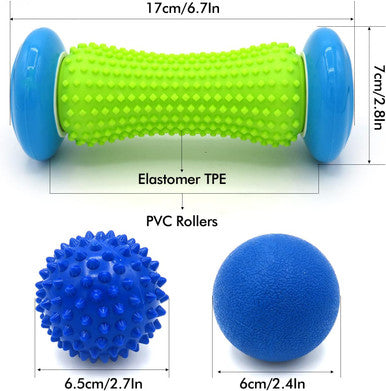 Greenlife Foot Massager Relieve Plantar Fasciitis Set Of 3, Foot Massage Roller With 2 Firm Massage Balls For Back Pain Deep Tissue Foot Pain Relief Foot Arch Muscle Relax, Shoulder Leg Hand Recovery