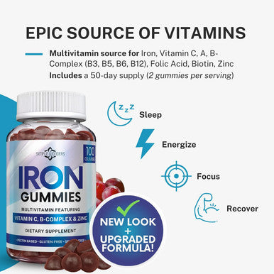 Iron Gummies For Women, Men & Kids - Iron Supplement With Vitamin C, A, Vitamins B Complex, Biotin & Zinc - Multivitamin Chewable Iron Gummies For Adults - Alternative To Iron Pills, Capsules, Tablets
