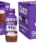 Quest Nutrition Chocolate Protein Shake, 45g Protein, 2g Sugar, 4g Net Carbs, Ready to Drink, Gluten Free, 12 Count | 45g Complete Protein, Ready to Drink, 4g Net Carbs, Gluten Free, Ultrafiltered Nonfat Milk, High Protein, 14 Fl Oz Bottles