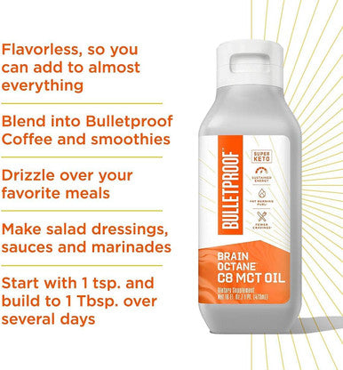 Bulletproof Brain Octane Premium C8 Mct Oil From Non-Gmo Coconuts, 14G Mcts, 16 Fl Oz, Innerfuel Prebiotic Fiber Powder, Unflavored, 13.4 Oz