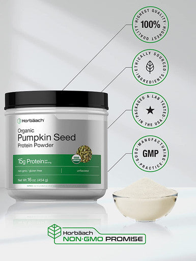 Pumpkin Seed Protein Powder Organic | 16 oz | Vegetarian, Gluten Free, and Non-GMO Formula | Keto and Paleo Supplement | 15g of Protein Per Serving | by Horbaach