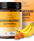 Herbamama Calm Magnesium Gummies - 400Mg Magnesium Citrate For Relaxation Support - Vegan Non-Gmo Calming Supplement For Adults - 90 Pectin-Based Banana-Flavored Chews