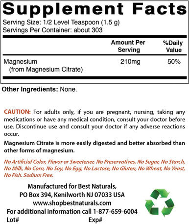 Best Naturals Magnesium Glycinate Powder - 1 Pound (1 LB (Pack of 3))