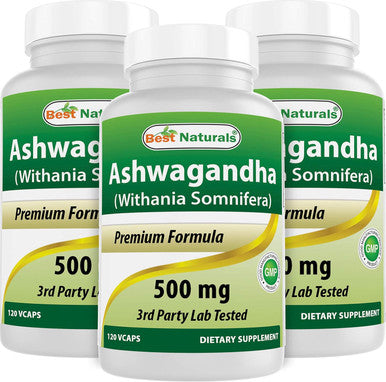Best Naturals 3 Pack Ashwagandha Capsules For Relaxing Stress And Mood 500 Mg 120 Count (Total 360 Capsules)