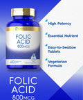 Carlyle Folic Acid 800 Mcg Tablets | 400 Count | Vegetarian, Non-Gmo, Gluten Free
