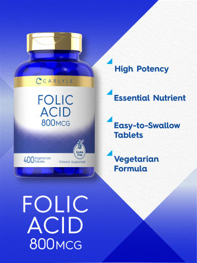 Carlyle Folic Acid 800 Mcg Tablets | 400 Count | Vegetarian, Non-Gmo, Gluten Free