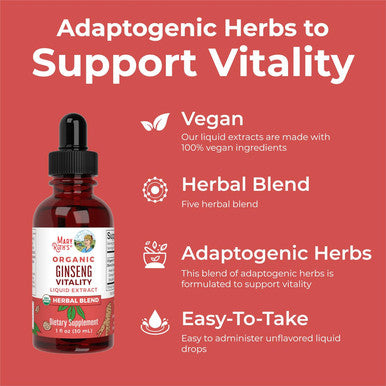 MARYRUTH'S Organics Herbal Supplement for Brain Function Boost Energy Memory Vitality USDA Ginseng with Ashwagandha Eleuthero and Maca Root Extract 1 Fl. Oz