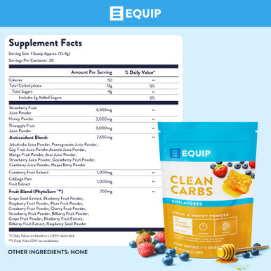 Equip Foods Clean Carbs | 15+ Fruits and Honey Superfood Powder | Post Workout Recovery Powder | Antioxidants Carbohydrate Supplement | Immune Support Carb Cleaner | 20 Servings Unflavored