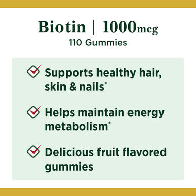 Nature's Bounty Biotin By Nature'S Bounty Vitamin Supplement Supports Healthy Hair Skin And Nails Fruit Flavored Gummies 1000 Mcg 110 Count