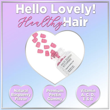 Hello Lovely Hair Vitamins Gummy With Biotin 5000 Mcg Vitamin E & C Support Hair Growth, Premium Vegetarian Non-Gmo, For Stronger Beautiful Hair, Skin & Nails Supplement - 60 Bear Gummies