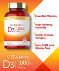 Carlyle Vitamin D3 1000 Iu | 400 Softgels | Non-Gmo And Gluten Free Formula | 25 Mcg