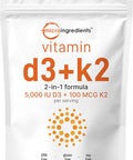 Micro Ingredients Vitamin D3 5000 IU with K2 100 mcg 300 Soft-Gels | K2 MK-7 with D3 Vitamin Supplement 2 in 1 Support Immune Heart Joint Teeth & Bone Health - Easy to Swallow