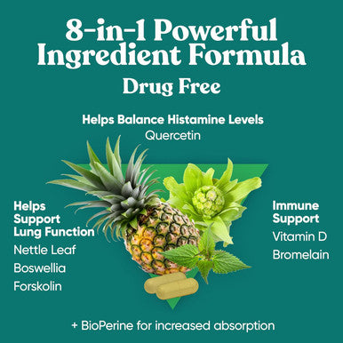 Eu Natural Breathe Inhaler Support Supplement Sinus Lungs Open & Clear Airways Seasonal Nasal Health Bronchial Wellness Healthy Chest Quercetin Vitamin D Bromelain Pills 60 Vegetarian Soft Capsules