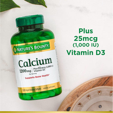 Nature's Bounty Calcium Carbonate & Vitamin D Supports Immune Health & Bone Health 1200Mg Calcium & 1000Iu Vitamin D3 120 Softgels
