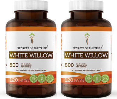 Secrets Of The Tribe White Willow Capsules 800 mg White Willow (Salix Alba) Dried Bark, Pain Relief Supplement (2x120 Capsules)