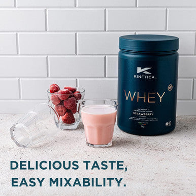 Kinetica Kinetica Protein Powder Strawberry 1Kg 23G Protein Per Serving 33 Servings Whey Protein From EU Grass-Fed Cows Excellent Mixability & Taste