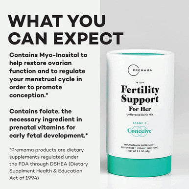 PREMAMA Fertility Supplement Drink for Women Myo Inositol Folate for Fertility Vitamin B12 to Aid Conception 28 Servings