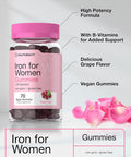 HorbAach Iron Gummies For Women Supplement With B Vitamins 70 Count Grape Flavor Vegan, Non-Gmo & Gluten Free