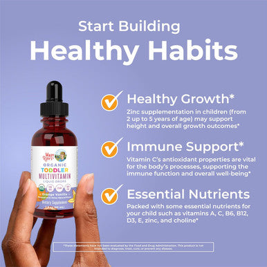 Maryruth Organics Kids Multivitamin for Toddlers | USDA Organic | Toddler Vitamins Liquid Drops for Kids Ages 1-3 | Immune Support & Overall Wellness | Vegan | Non-GMO | Gluten | 2 Fl Oz