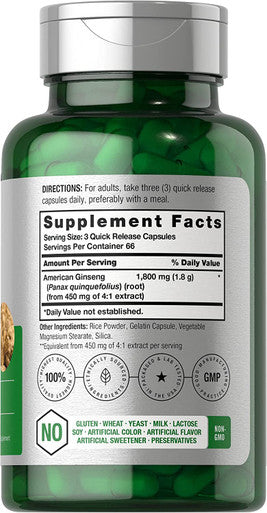 American Ginseng Capsules 1800 mg 200 Count Non-GMO Gluten Free Supplement Ginseng Root Extract Complex by Horbaach