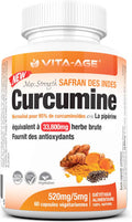 Vita-Age Max. Strength 65X Highest 33800mg 95% Turmeric Curcumin per Capsule + Black Pepper 2,000% Bioavailable, 60 Capsules, 2 Months Supply