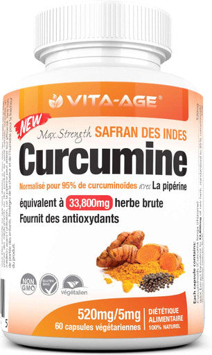 Vita-Age Max. Strength 65X Highest 33800mg 95% Turmeric Curcumin per Capsule + Black Pepper 2,000% Bioavailable, 60 Capsules, 2 Months Supply